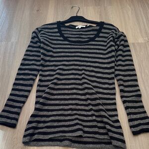 Vince Black and Gray Striped Knit Top
